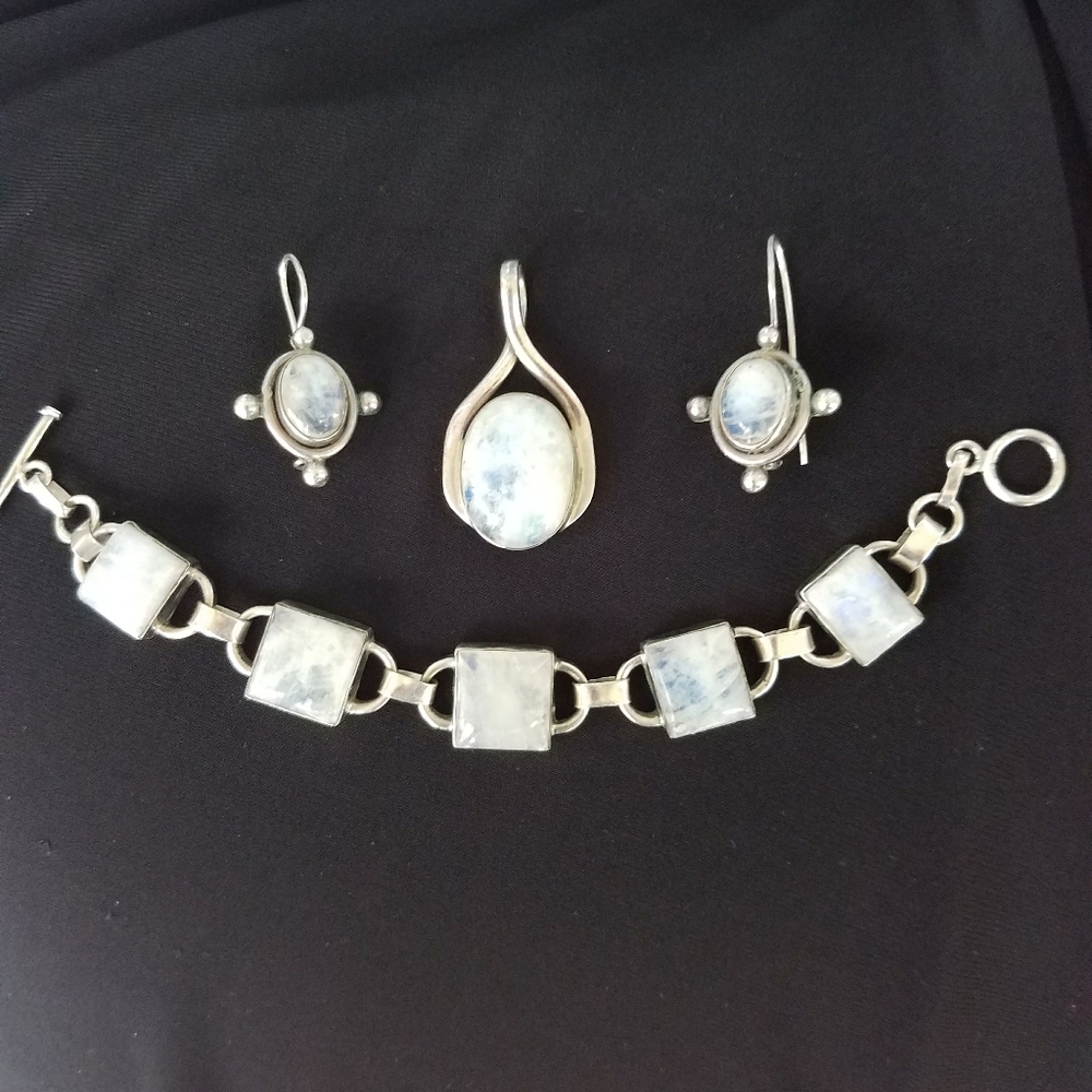 Moonstone Set:  Bracelet, Earrings and Necklace Pendant
